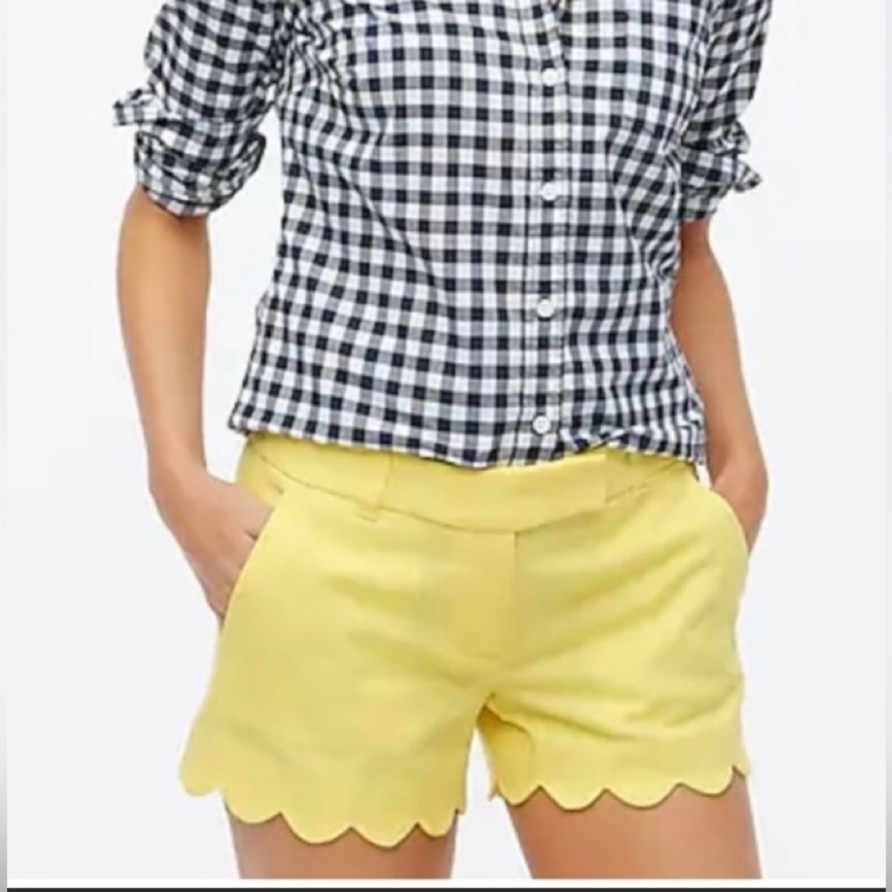 J. Crew Factory Scalloped Hem 4” Shorts. Yellow. Sz 4.  New With Tags!